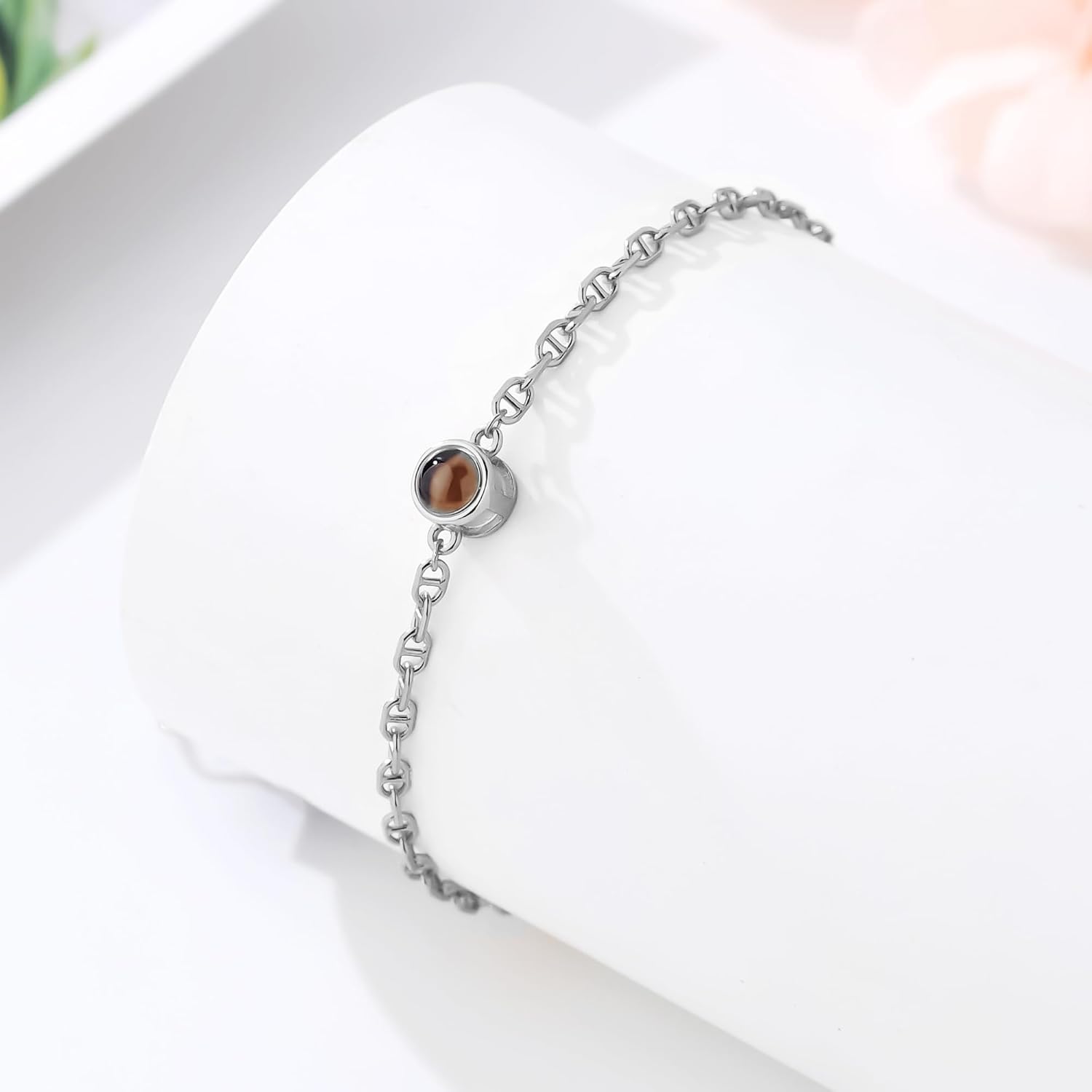 925 Sterling Silver Picture Bracelet Personalized Photo, Custom Projection Bracelet Adjustable Memorial Gift for Birthday, Anniversary, Graduation with Gift Box