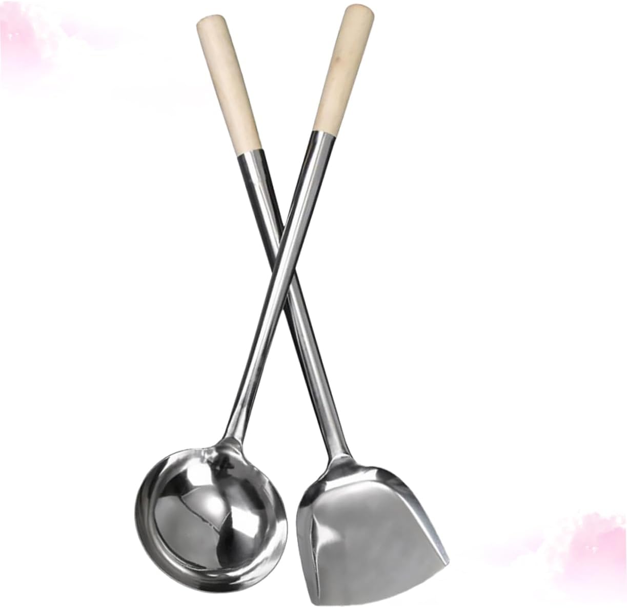 Cabilock 2pcs Stainless Steel Cooking Spoons Frying Spoon Set Spatula Long Handle for Home Kitchen