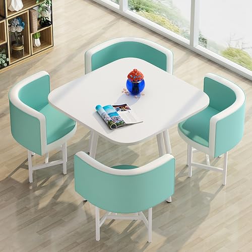 Set di tavolo da pranzo quadrato in pelle per 4 persone con sedie, moderno tavolo da pranzo e sedia, elegante set di mobili per reception e ufficio, blu lago 80 x 80 x 70 cm