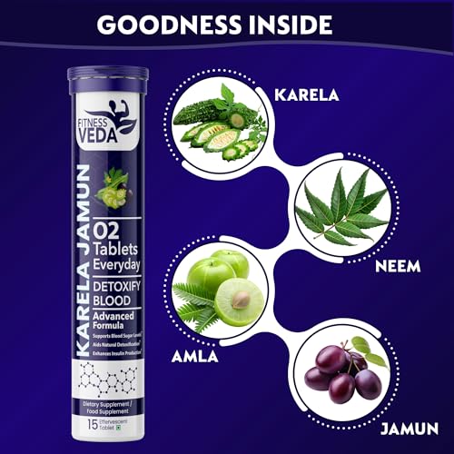 Image of FITNESS VEDA Karela Jamun Effervescent - 15 Tablets | Ayurvedic Formula for Blood Sugar Control | Supports Digestion, Glucose Metabolism & Heart Health | Fizz & Drink