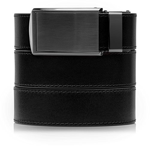 SlideBelts Full Grain Leather Belt (Onyx Black with Gunmetal Buckle, One Size)