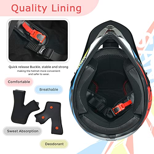 Youth Dirt Bike Helmets Fashion Motocross Helmet Adult Motorcycle Helmet Off-Road Moutain Bike Helmet Boys Girls Dot Approved 4Pcs Set (Lightblue, X-Large) #TOP2