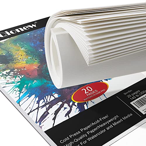 Qionew Premium Watercolour Paper Pad，6×9"Cold-Pressed, Acid-Free， (140Lb/300Gsm)20 White Sheets,Art Supplies For Watercolour Techniques And Mixed Media ，Textured Paper ,Painting & Drawing #TOP2