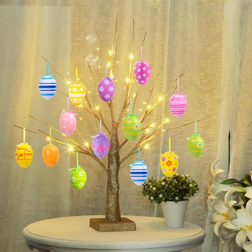 36 Stück Ostern Dekoration Eier, 2 Größen für Hängende Ostereier Dekorationen Punkte Streifen Blumen für Baum Schule Haus Deko AST Zum Aufhängen