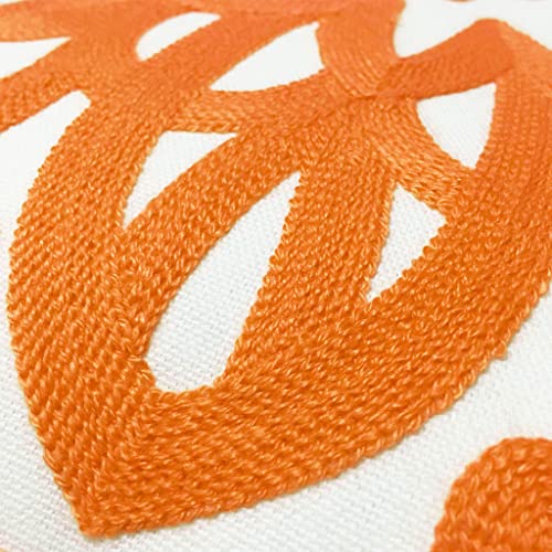 Alysheer Embroidered Decorative Throw Pillow Covers 18"X18" Set Of 2 Pieces, Classic Boho Mandala Knit Pattern, 100% Cotton Canvas Cozy Vibrant Cushion Cases For Sofa Couch Living Room (Bright Orange) #TOP1