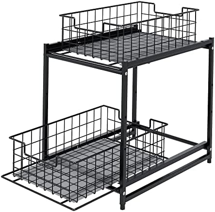 Under Sink Organizer,Stackable Bathroom Cabinet Organizer and Storage,2 Tier Slide Out Cabinet Storage Shelves,Multi-Use Under Kitchen Sink Organizers and Storage With Basket Positioning(Black)