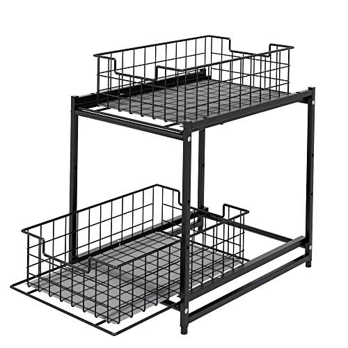 Under Sink Organizer,Stackable Bathroom Cabinet Organizer And Storage,2 Tier Slide Out Cabinet Storage Shelves,Multi-Use Under Kitchen Sink Organizers And Storage With Basket Positioning(Black) #TOP2