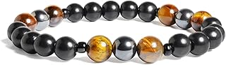 Shungite Protection Bracelet - Fits Average Adult Wrists Men Women Authentic for EMF, 7 5 inch, Shungite,, shungite, tigers eye, hematite