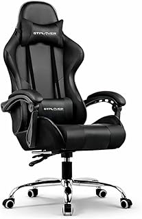 GTPLAYER #1USA Multi-Functional Ergonomic Gaming & Computer Chair Premium PU Leather, Adjustable Neck & Lumbar Pillow for Back Support (Black)