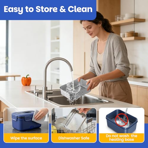 Image of Vingud Cordless Electric Lunch Box for Adults, 1.8L Rechargeable Heated Lunch Box Food Warmer, Portable Self Heating for Men /Women /Office /Car, Lonchera Electrica Portatil Battery Powered Father's Gift