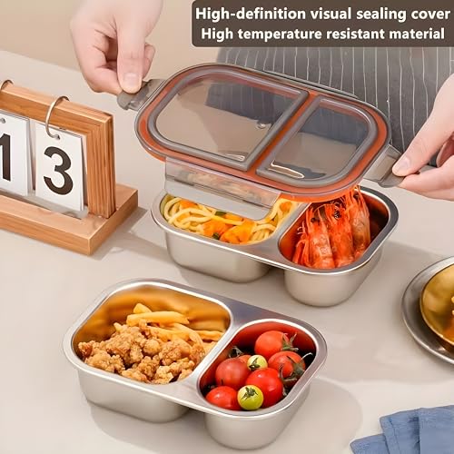 Image of Motka Premium 800 ml 2-Compartment Bento Lunch Box | Stainless Steel Slim Compact Tiffin | Leak-Proof Food Container| BPA & Odour-Free| Ideal for Office, Travel & School (Natural-Black Lid)