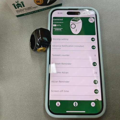 Image of Smart Tasbih Counter,20mm (10) Muslim Digital Azan Alarm Clock Zikr Ring,APP Support Digital Counter Prayer Reminder Rings, Waterproof 4 Digit Finger Counter for Muslims