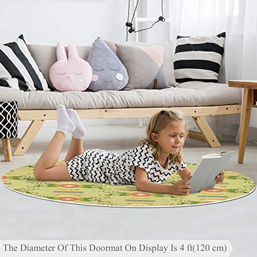 Tapis rond œuf et fleur 120cm antidérapant en polyester multicolore pour salon