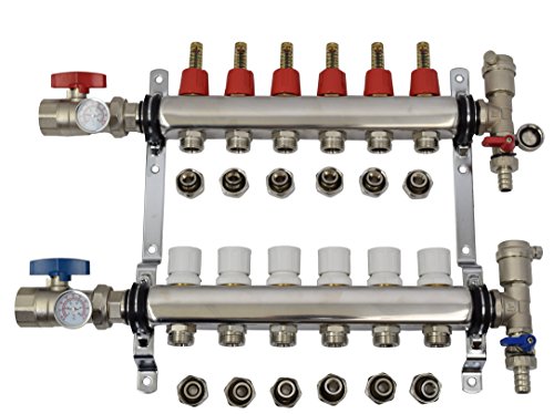 VIVO 6 Loop 1/2 inch Pex Manifold Stainless Steel Radiant Floor Heating Set, 6 Branch Kit (PEX-M12-6)