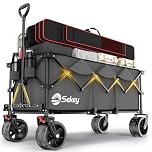 Sekey 300L Ultra-Large Folding Festival Trolley - All-Terrain Extra Wide Wheels and Brake, Heavy-Duty Cart Loadable up to 150KG, Patented Four-Directional Foldable Design, Collapsible Wagon, Grey