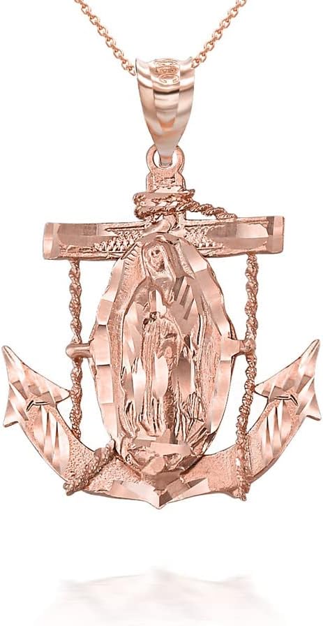 Religious Jewelry 10K Rose Gold Our Lady of Guadalupe Immaculate Conception Mariner Anchor Pendant Necklace - Choice of Pendant Only or Chain Length