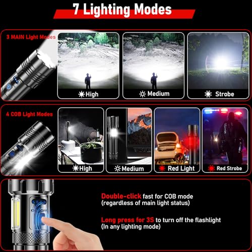 Image of Shadowhawk Torch Lights Rechargeable, Led Torch Light High Power 10000 Lumen, XHM77.2 Long Distance Flash Light Charging Torchlight, Powerful 7 Light Modes Flashlight for Trekking Hunting Emergency