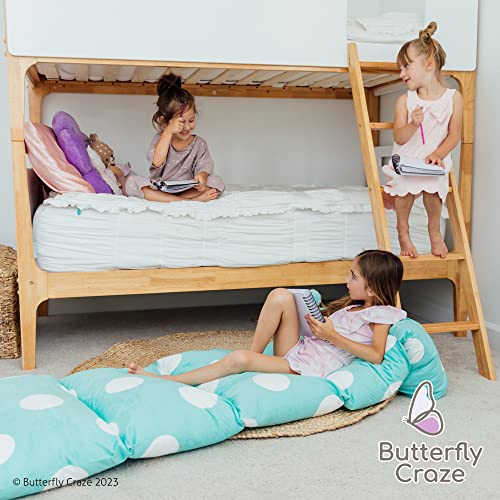 Butterfly Craze Floor Pillow Case, Mattress Bed Lounger Cover, Polka Aqua, Queen Size - Cozy Seating Solution for Kids & Adults, Recliner Cushion, Perfect for Reading, TV Time (Pillow Not Included)