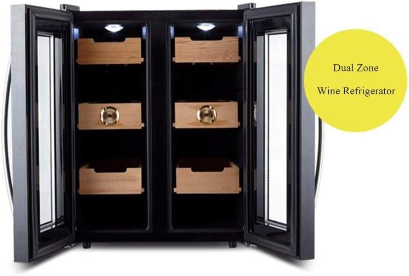 Mini Two-Zone Built-in Freestanding Stainless Steel Wine Cabinet, 24 Bottles Freestanding Wine Cabinet Refrigerator, Glass Door