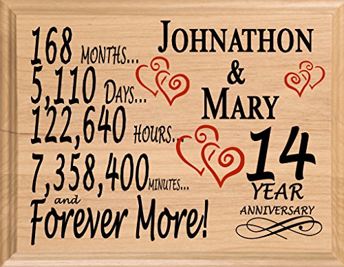 Broad Bay 14th Personalized 14 Year Anniversary Wedding Gift for Wife Husband Couple