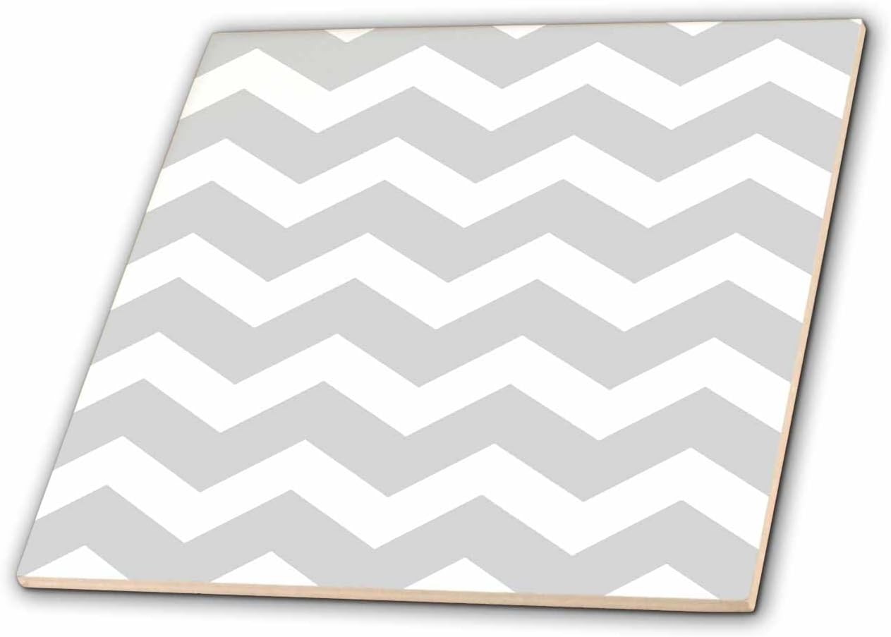 3dRose ct_179674_4 Light Grey & White Zig Zag Chevron Pattern Gray Silver Zigzags Ceramic Tile, 12"