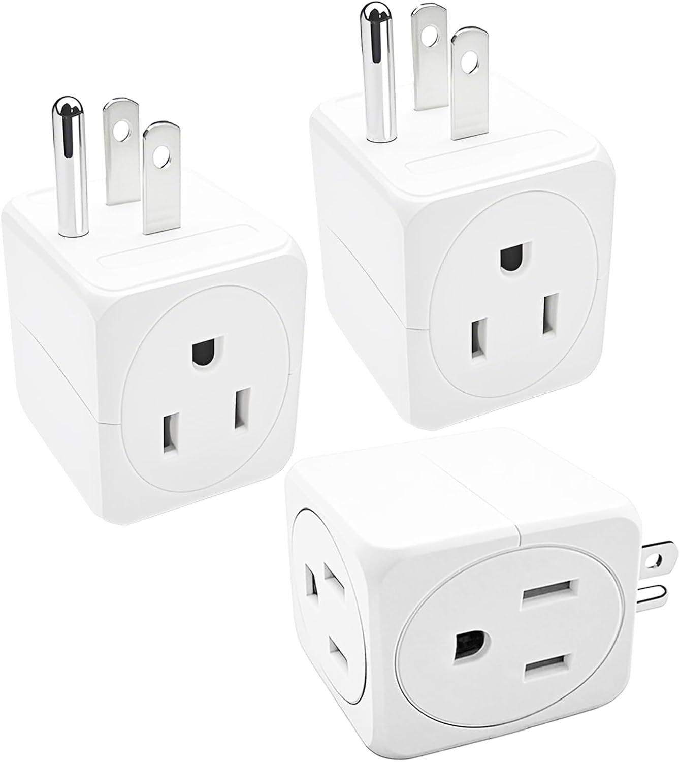 Outlet Splitter 3 Prong,3 Outlet Wall Adapter,Cube Tap Plug Extender,3 Way Wall Outlet Adapter,Multiple Plug Expander,UL Listed,White,2 Pack