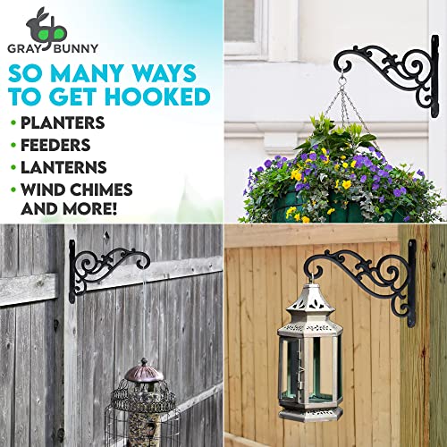 Gray Bunny Outdoor Plant Hanger Hook, 7.4” Large Victorian Heavy Duty Iron Wall Hooks For Bird Feeders, Lanterns, Wind Chimes, Patio Decor - Black #TOP3