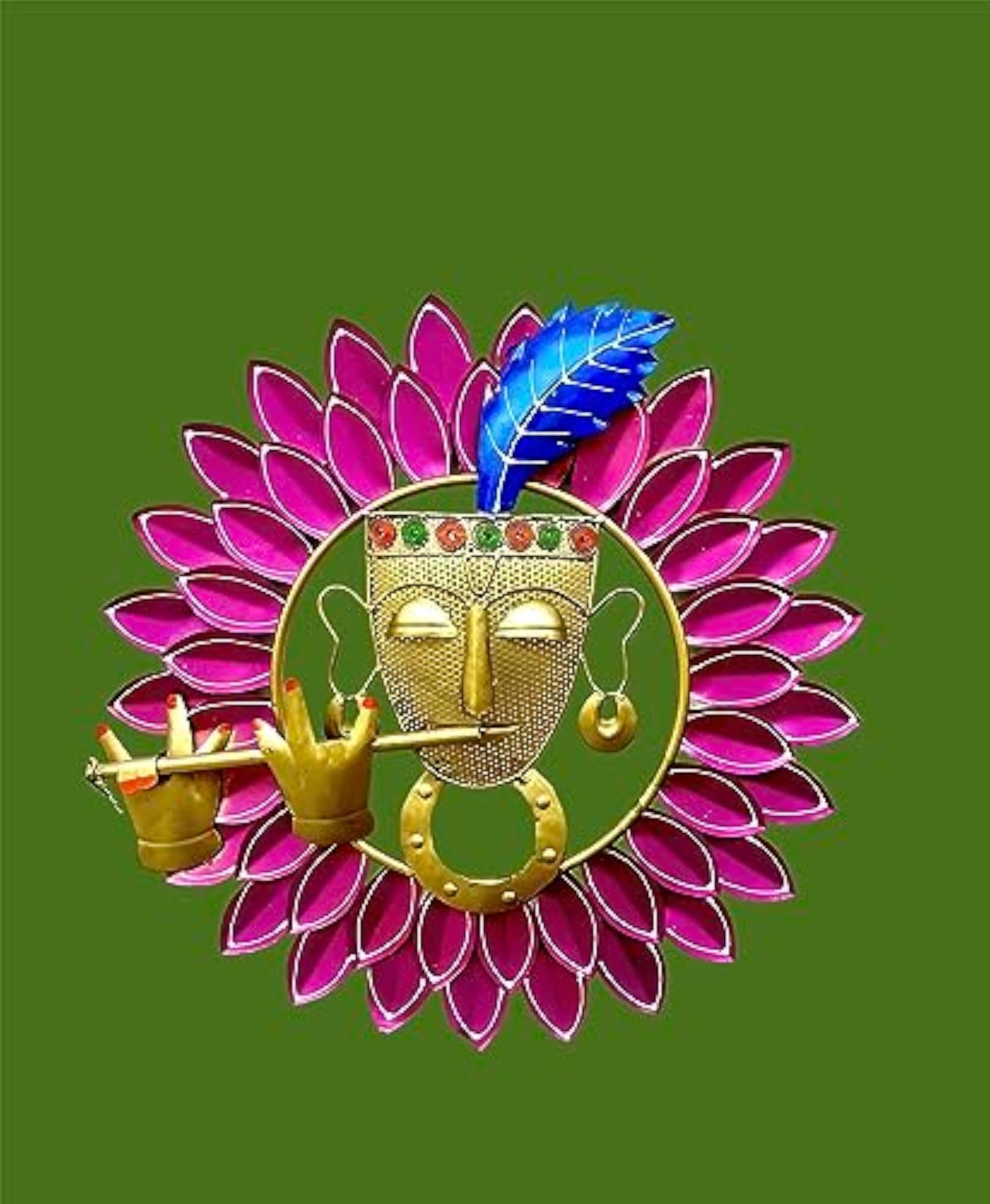 Metal Krishna Playing Basuri Wall Art Frame