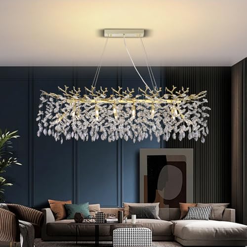 Lustre en cristal de luxe pour plafond haut grand luminaire moderne branche d'arbre or 120cm