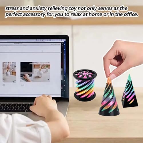 3Pcs Impossible Cone Fidget Toys 3D Printed Spiral Cone Fidget Toy,Impossible Pyramid Passthrough Sculpture Mini Stress Relief Desktop Decorations Toy For Kids Adult Gift 8*8*8cm - Image 2