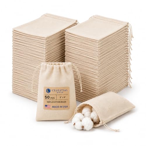 Cotton Muslin Bags 3x5 Inch Double Drawstring 50 Count Pack Model: dd50 (Home & Kitchen)