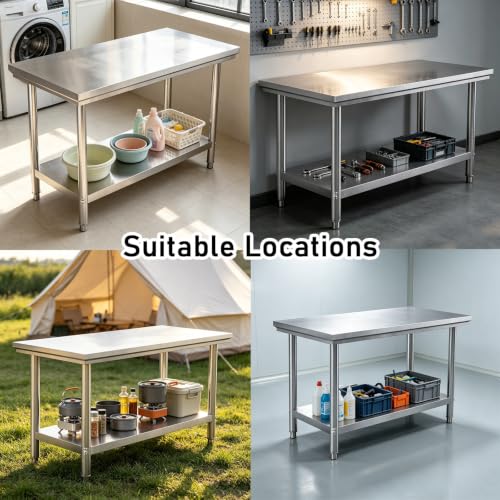 Mesa de acero inoxidable de alta resistencia con refuerzo triangular y panel de madera 5