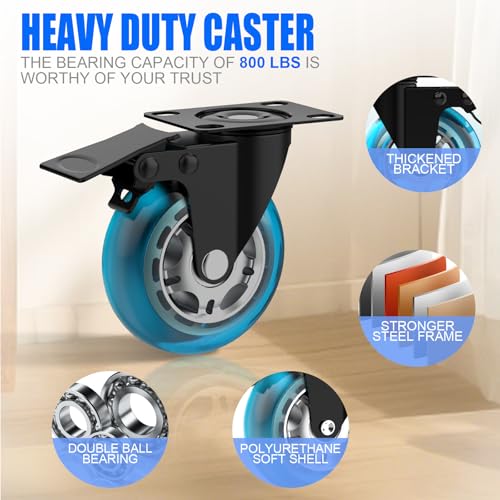 Image of Apllamo 2 Inch Plate Casters Set of 4 Double Brake Heavy Duty
