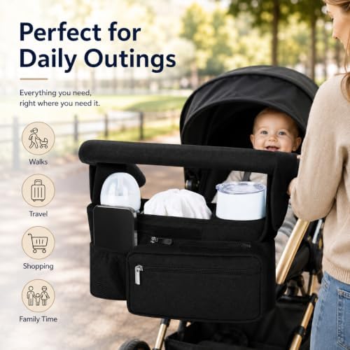 Universal Stroller Organizer Bag, Cup Holder and Detachable Pouch，Grey — view 7