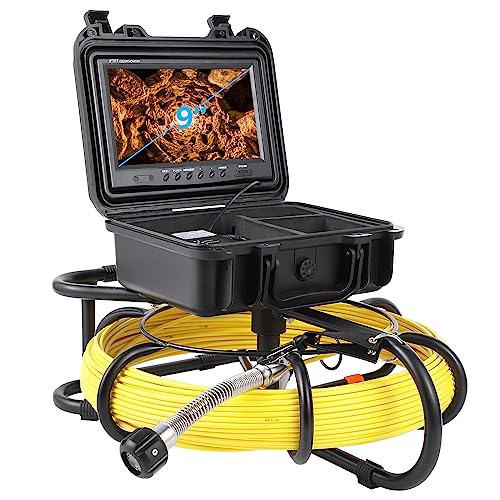 Sewer Camera with Self Leveling, 165 ft Plumber's Snake Camera with 9 in Screen, DVR, IP68 Waterproof, 12 LEDs, 16GB SD Card for Sewer Lines, Home Dra