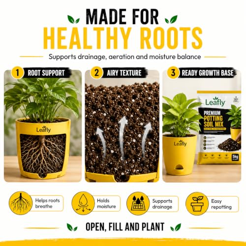 Image of Leafly Ready to Use Potting Soil Mix | Enriched with Vermicompost, Cocopeat, Neem Cake, Mustard Cake Powder, Bone Meal, River Sand & Rice Husk | Nutrient Rich Soil for Indoor & Outdoor Plants 10 kg