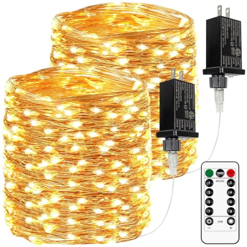 2 Pack Total 198FT 600 LED Fairy Lights with Remote, Plug in Twinkle Lights