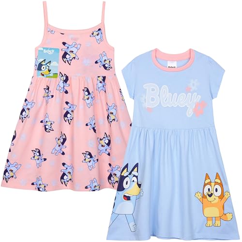 Bluey Dresses for Kids Toddler 2 Pack Cute Summer Dress Cotton Bingo Ideal Birthday Outfit or Casual Clothing Gifts for Girls
