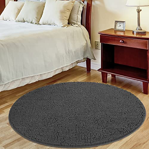 Soft Plush Chenille Round Bathroom And Area Rug, Absorbent Microfiber Bath Mat, Machine Washable, Non-Slip Grip, Quick-Dry, Great For Bath, Shower, Bedroom, Dog Or Door Mat (Charcoal Gray, 3X3 Foot) #TOP5