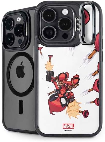 Skinit Kickstand Phone Case Compatible with iPhone 15 Pro - Officially Licensed Marvel Deadpool Legacy Deadpool Red Poster Design