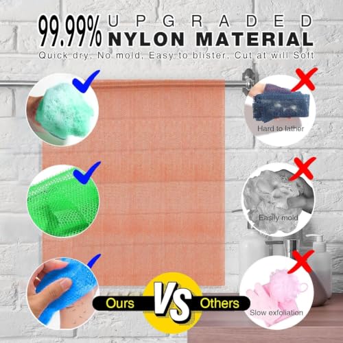 Image of UJFQBH 3 Pieces African exfoliating net African Net Long Net Bath Sponge Exfoliating Shower Body Scrubber Back Scrubber Skin Smoother,Great for Daily Use (Purple, Blue, Green)