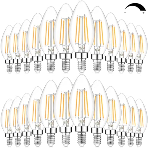 24-Pack Dimmable E12 LED Candelabra Bulbs 60W Equivalent, 2700K Soft Warm White, 600 Lumens B11 Candle Base 6W C35 LED Filament Vintage Light Bulbs, Clear Glass for Chandelier Ceiling Fan High CRI 90+