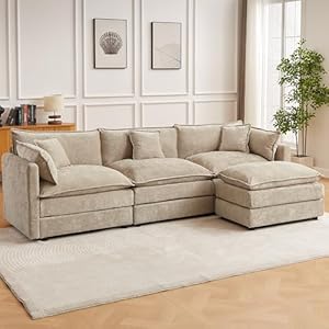 Modular Sectional Sofa, 112.2 Inch L Shaped Couch Set with Armrests, 3-Seater Comfy Cloud Couches for Living Room Apartment, Coffee