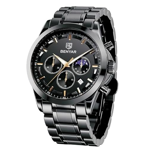 Relógio masculino BENYAR analógico com movimento de quartzo, elegante, casual, com cronógrafo, data, pulseiras de aço inoxidável, à prova d'água, luminoso, encontro, presente elegante para homens