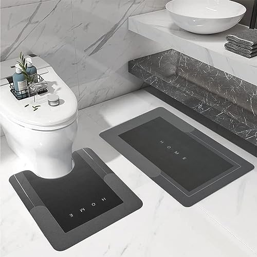 2Pcs Bathroom Mats U Shaped Set, Non-Slip Quick-Dry Toilet Bath Rug for Tub, Shower and Bath Room 19.7'x31.5'+19.7'x23.6', Dark Grey