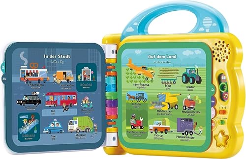VTech Baby Mein 100-Wörter-Buch: Fahrzeuge und Fortbewegungsmittel – Interaktives Bilderbuch mit über 100 Wörtern auf 12 bilinguale Seiten (Deutsch-Englisch) – Für Kinder von 2-5 Jahren