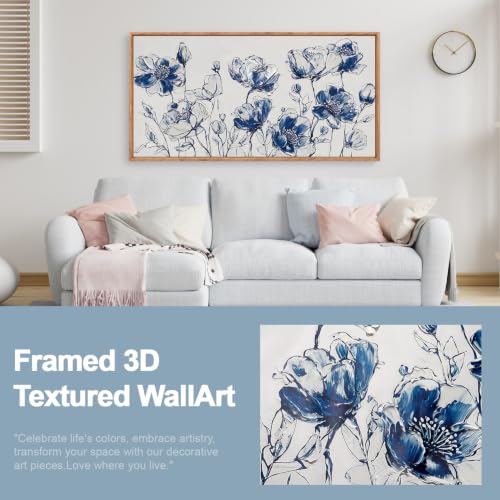 Image of CHDITB 3D Blue White Chinoiserie Floral Wall Art, Vintage Botanical Decor