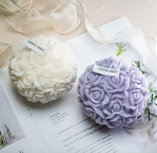 Decorative Flower Rose Scented Candle - Rose Flower Candle - Nature Soy Wax & Essential Oil Candle - Cute Fruit Candle - Home Decor - Soy Wax Candle (White) #TOP4