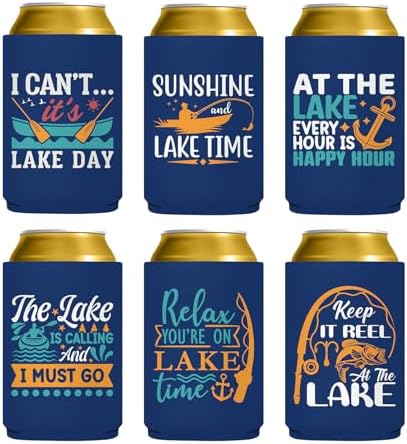 Pop Nordic Lake Can Cooler - Funny Fishing Beer Can Sleeves 6 Pack Neoprene Insulated Beer Cozy Bulk for Father