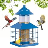 Hanayard Squirrel Proof Bird Feeder, Hanging Metal Cage Bird Feeders for Outdoors, Weather Resistant Wild Bird Feeders with Finch Cardinal Chickadee, 3.4 LB Large Capacity,Blue